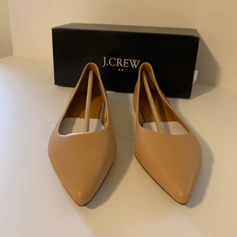J. Crew Marina Leather Pointy Toe Flats Warm Beige Size 8 BNIB - Picture 2 of 8